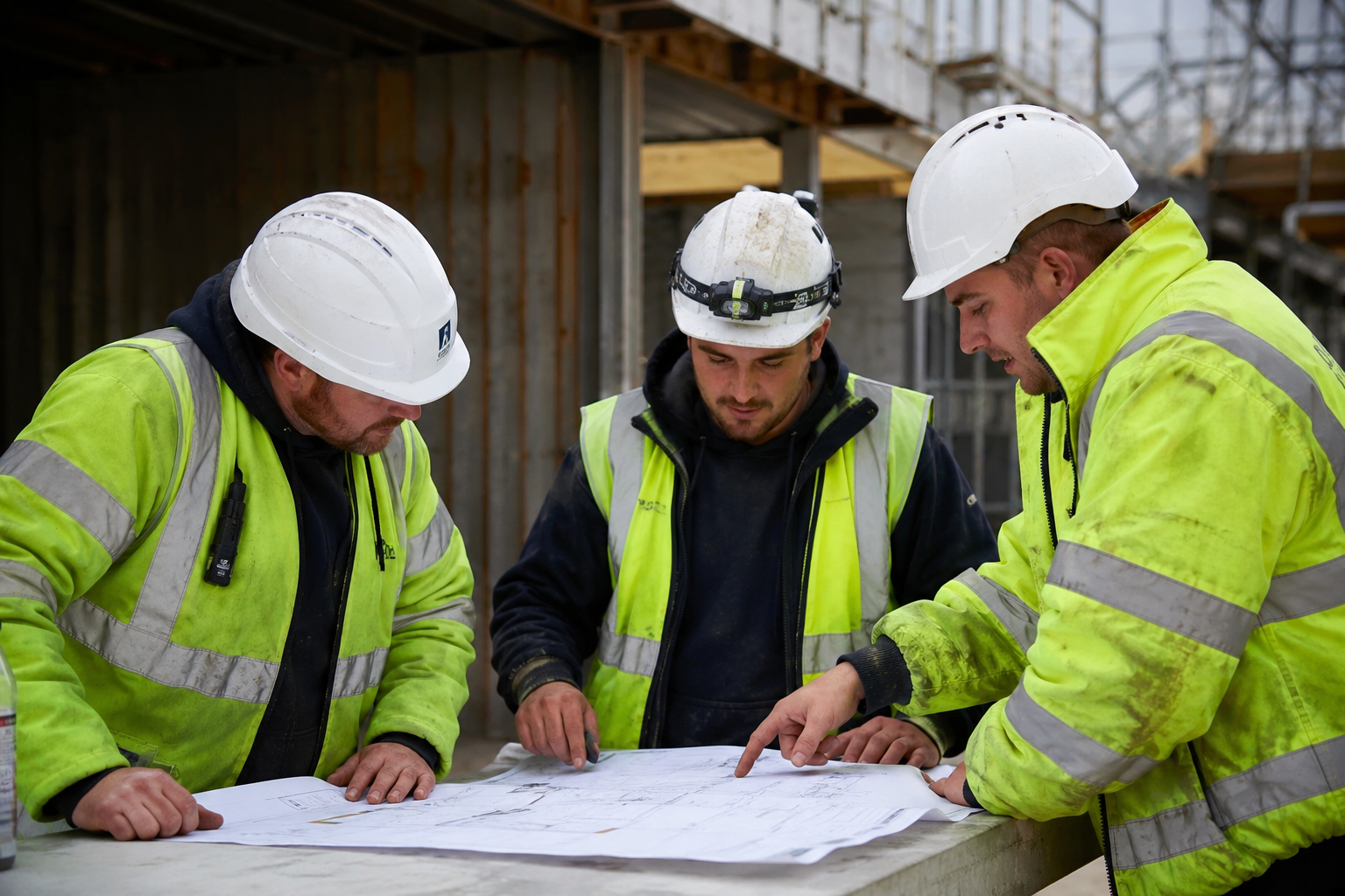 Montenaro site team reviewing plans on site